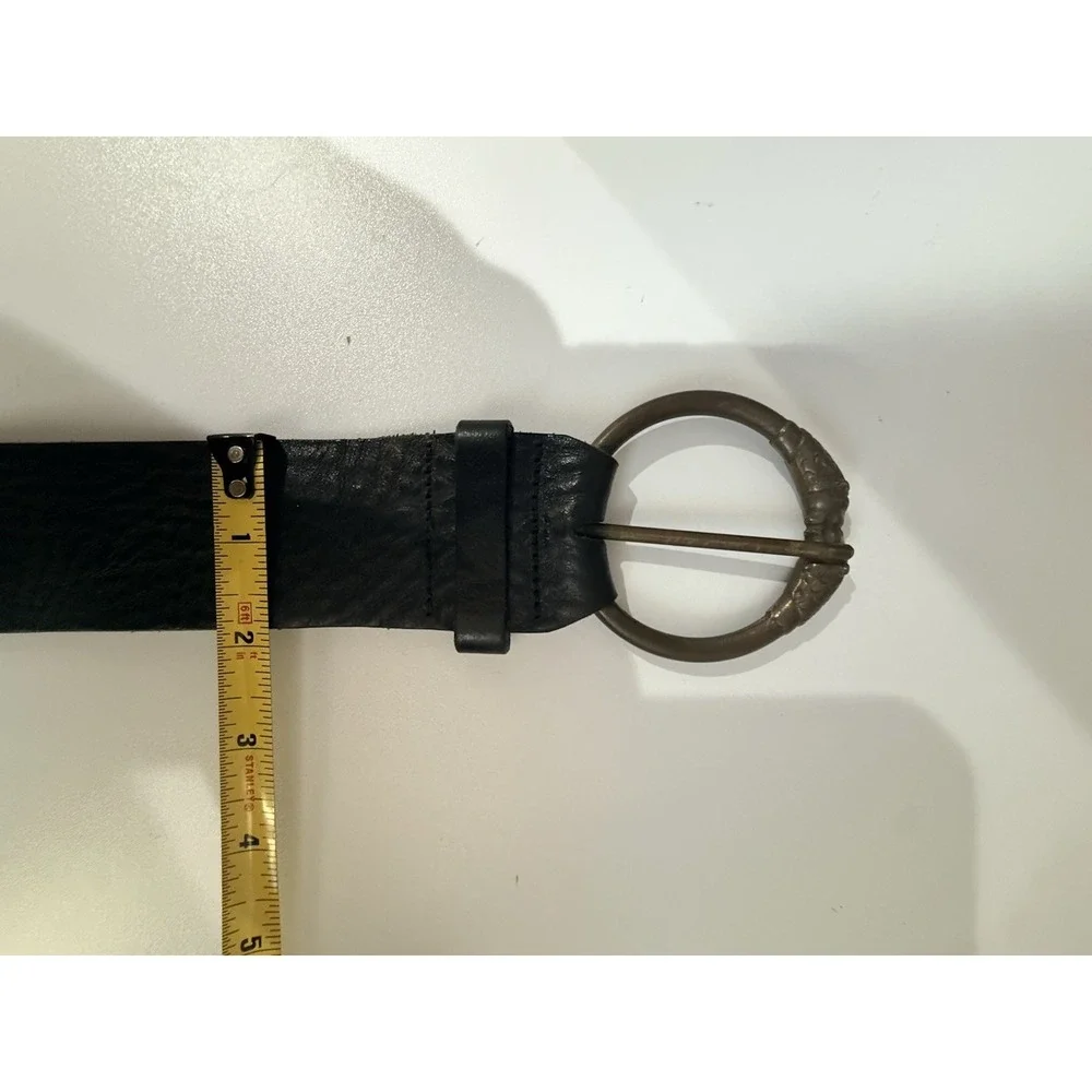 DOUBLE PANTHER LEOPARD‎ LION LEATHER BELT BRASS BUCKLE VINTAGE Sz M 37